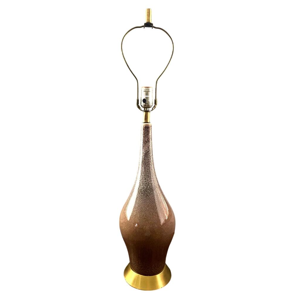 Mid-Century Modern Pebble Texture Table Lamp – Graduated Finish, Brass Base